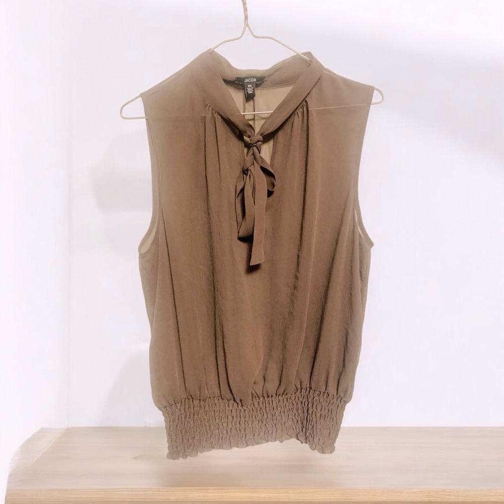 Jacob sleeveless sheer blouse with bow tie neck